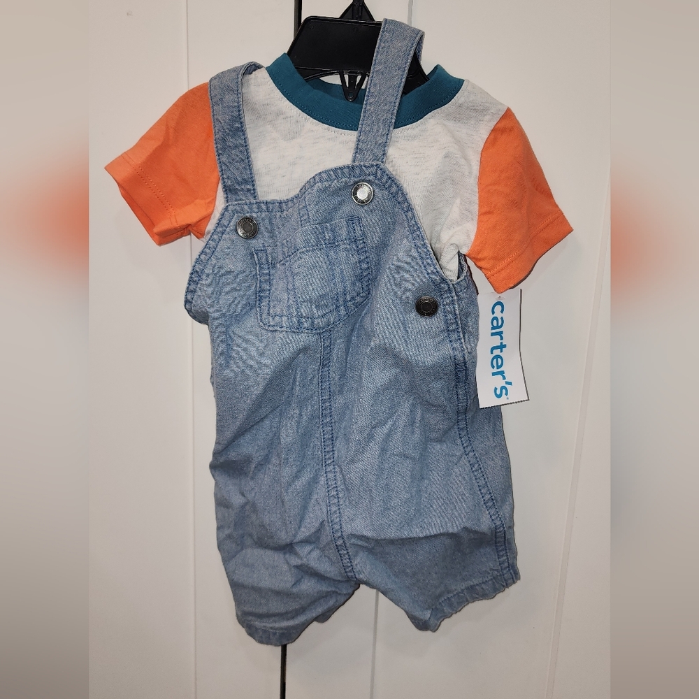 Carter's Blue and Orange Overalls with Adjustable Straps